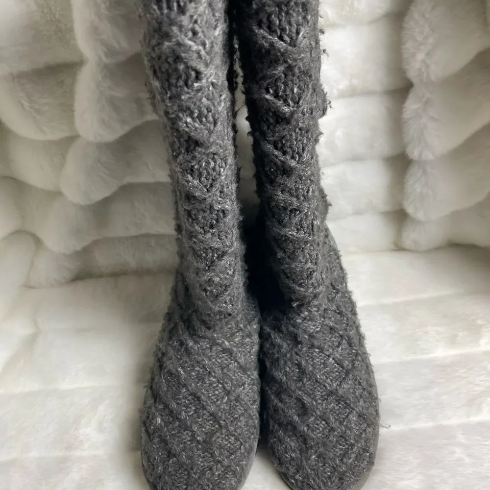 UGG Australia latice charcoal gray knit boots reversible knee high to short SZ9